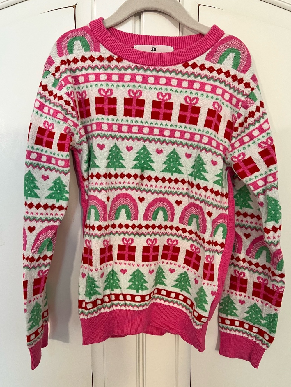 H&M Girls Pink Holiday Fair Isle Sweater - Festive